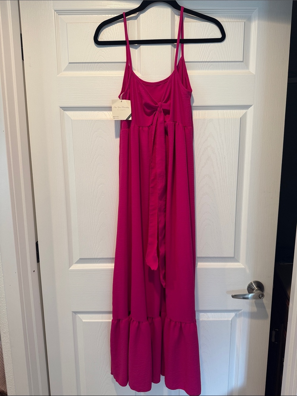 See You Monday Fuchsia Spaghetti-Strap Maxi Dress with Tie Waist